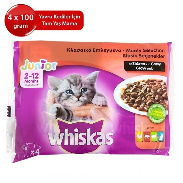 Whiskas Pouch Yavru Etli Seçenekler (4lü paket) 100G