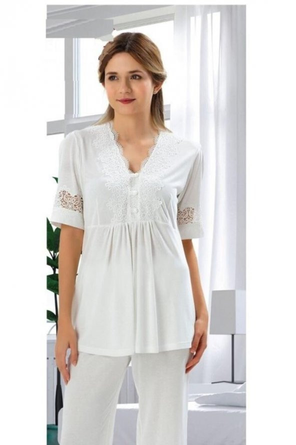 BirolGaye Duchesse 3007 Ecru 3 Lü Lohusa Pijama Tk - 2
