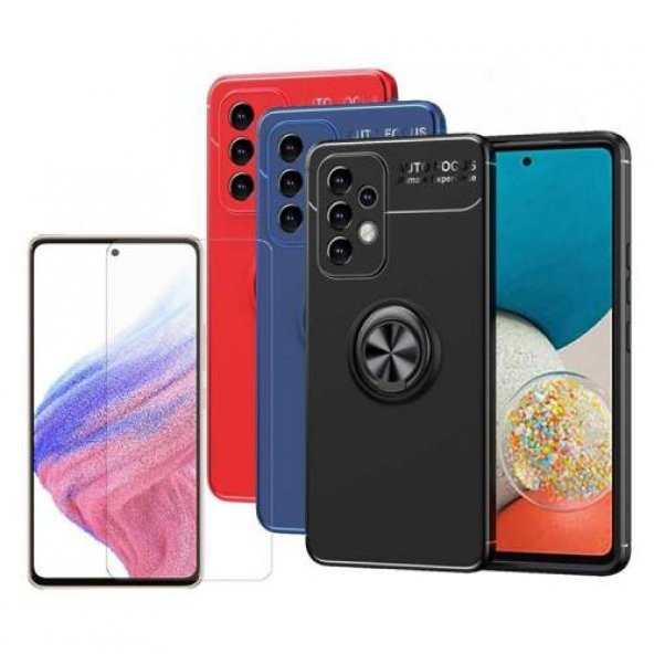 Smody Samsung Galaxy A53 Kılıf Silikon Ravel Yüzüklü Standlı Kamera Korumalı + Cam ürün görseli