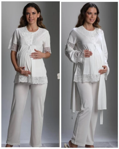 BirolGaye 2110 Hamile Lohusa 3 Lü Pijama Sabahlık Tk - 5
