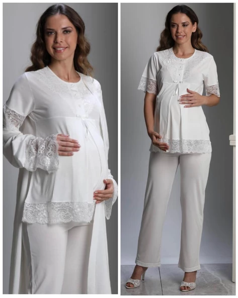 BirolGaye 2110 Hamile Lohusa 3 Lü Pijama Sabahlık Tk - 8