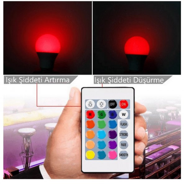 Renk Değiştiren Uzaktan Kumandalı Gece Lambası 16 Renk Devamlı Beyaz Işık Özellik + Duy Hediyeli - 2