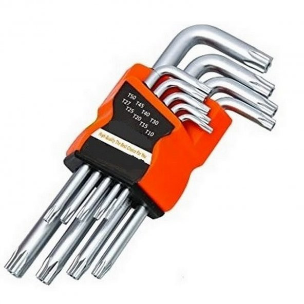 Yıldız Alyan Anahtar Takımı Tork Anahtarı Delikli Set Kısa 9lu Torx Tork Yıldız Alyan Set