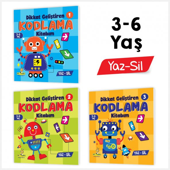 Yükselen Zeka 3-6 Yaş Dikkat Geliştiren Kodlama Kitabım Serisi YAZ-SİL (İnce Motor Becerileri, Dikkat Geliştirme, Matematiksel Beceriler)