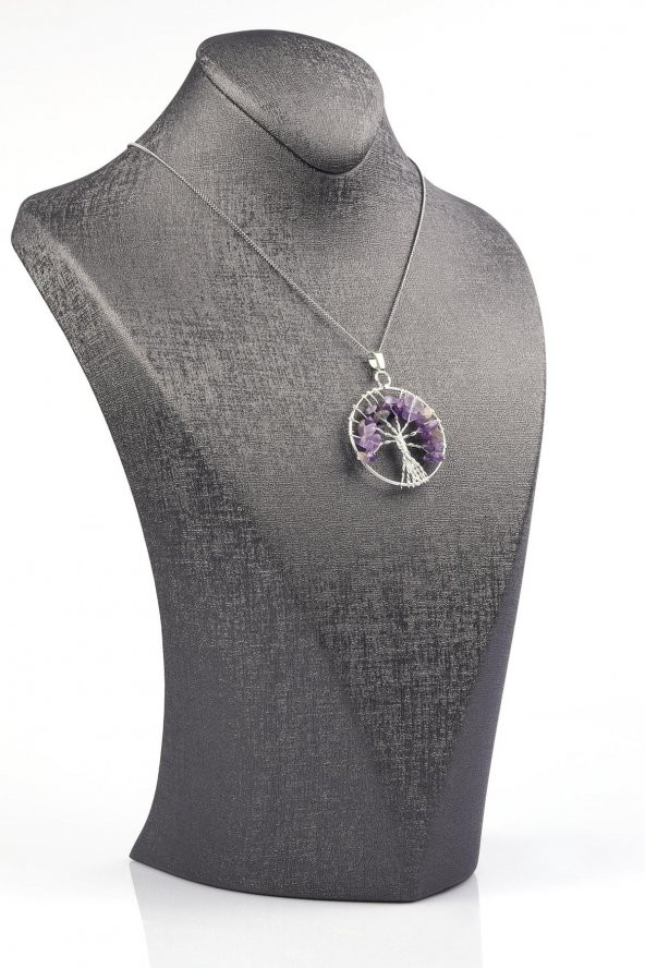 Ametist Doğal Taş Hayat Ağacı Tel Sarmalı Kolye - 2