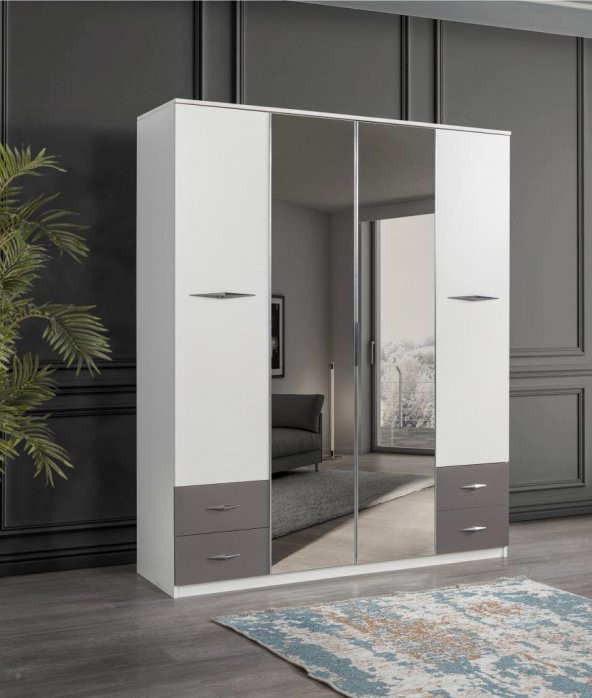 Bella 4 Kapılı Gardırop Aynalı Çekmeceli 170x55x210 - 2