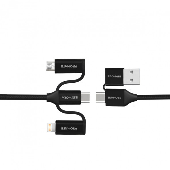 Promate Pentapower Şarj Kablosu 6 in 1 Çoklu Uçlu Universal Lightning USB Type-c Micro USB