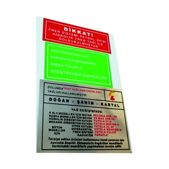 Tofaş Murat 131 / Doğan / Şahin / Kartal / Slx Motor İç Etiketi