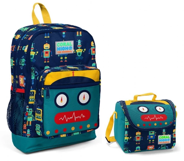 Coral High Robot Desenli Erkek Çocuk İlkokul Çantası ve Beslenme Seti ürün görseli