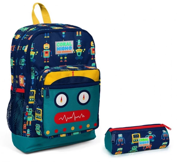 Coral High Robot Baskılı Erkek Çocuk İlkokul Çantası ve Beslenme Seti ürün görseli
