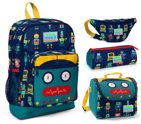 Coral High Robot Baskılı Erkek Çocuk 4'lü İlkokul Çanta Seti ürün görseli