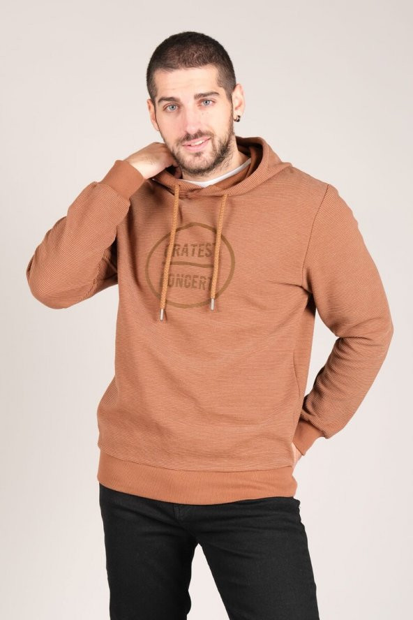 Erkek Kapüşonlu Sweatshirt Taba - 2