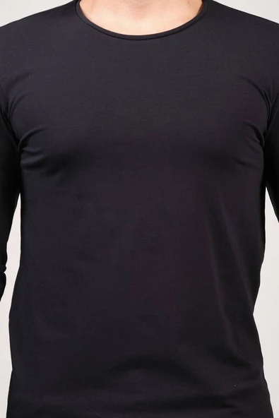 Erkek Sıfır Yaka Uzun Kol Basic T-Shirt Lacivert - 4