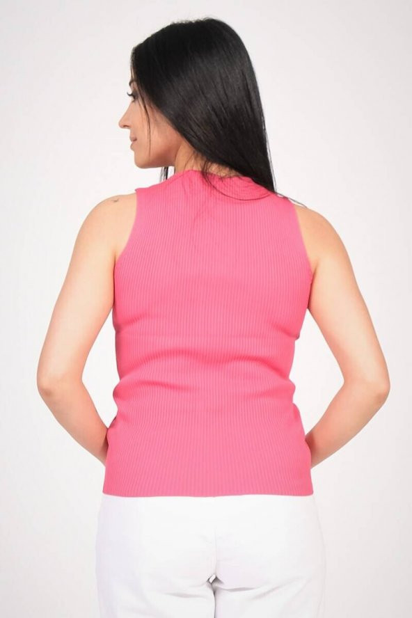 Kadın V Yaka Ön Büzgü Detaylı Bluz Fuşya - 3