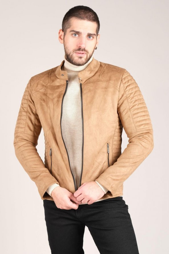 Erkek Süet Kısa Mont Camel - 2