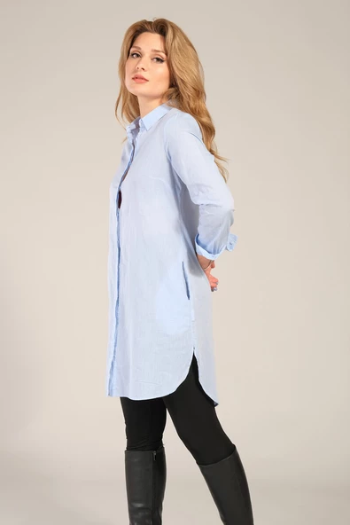 Kadın Tunik Gömlek Açık Mavi - 2