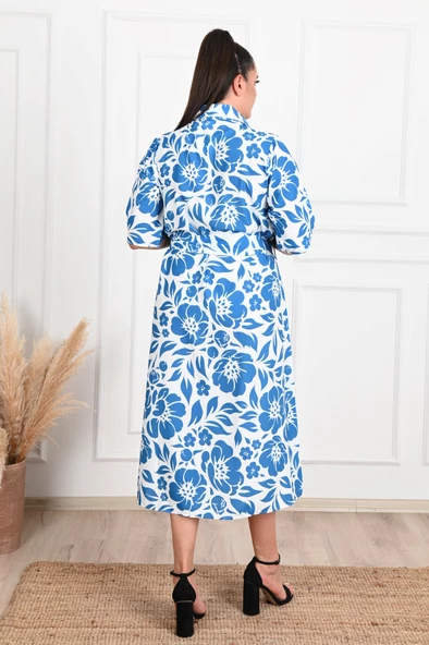 Kadın Büyük Beden Poplin Kumaş Elbise 5089-22 - Resim 7