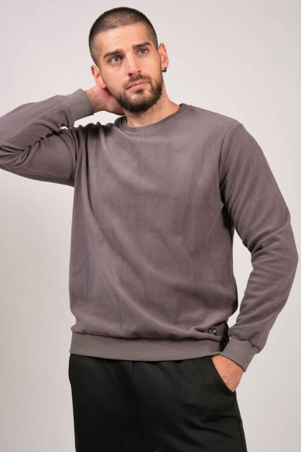 Erkek Sıfır Yaka Sweatshirt Füme