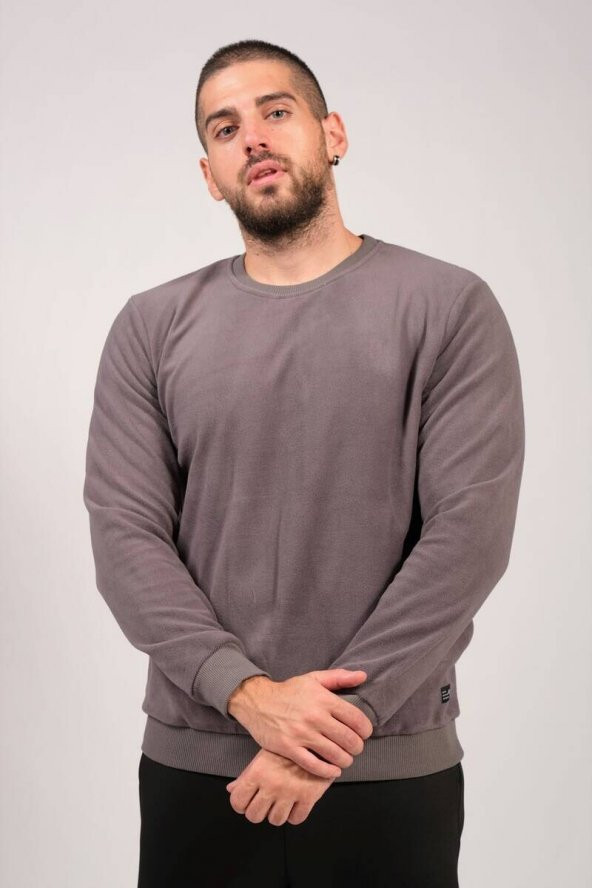 Erkek Sıfır Yaka Sweatshirt Füme - 2