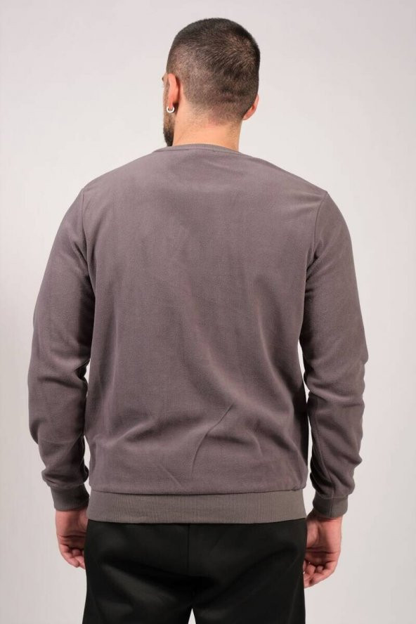 Erkek Sıfır Yaka Sweatshirt Füme - 3