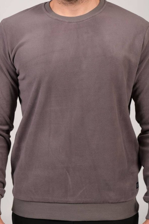 Erkek Sıfır Yaka Sweatshirt Füme - 4