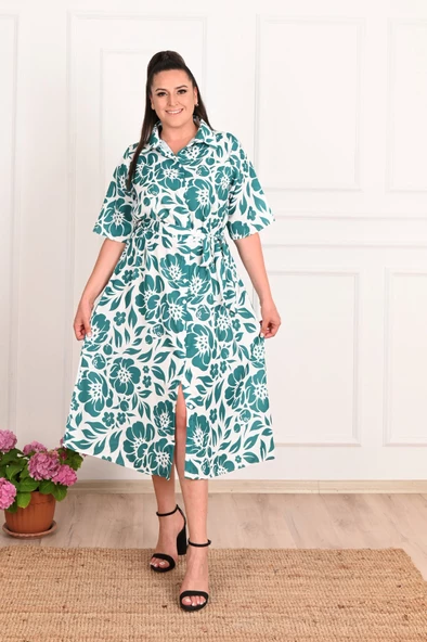 Kadın Büyük Beden Poplin Kumaş Elbise 5089-22 - Resim 12