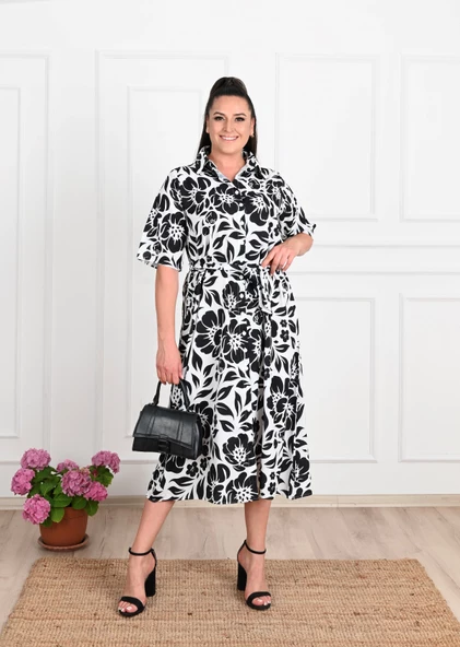 Kadın Büyük Beden Poplin Kumaş Elbise 5089-22 - Resim 11