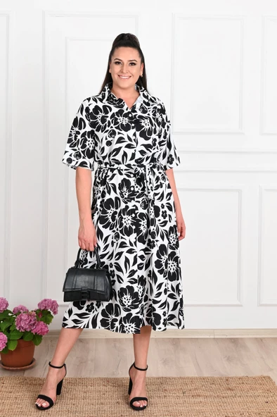 Kadın Büyük Beden Poplin Kumaş Elbise 5089-22 - Resim 8