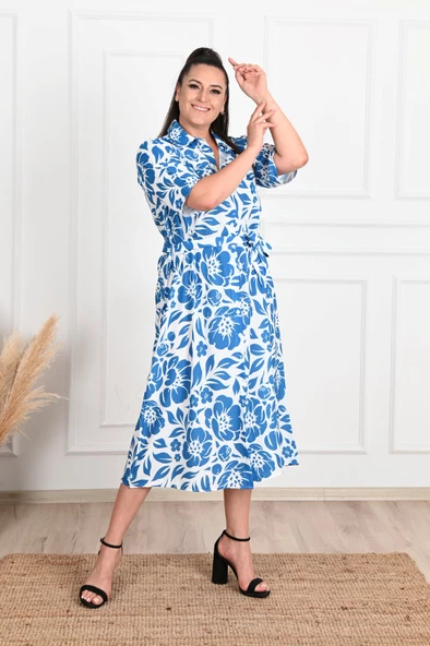 Kadın Büyük Beden Poplin Kumaş Elbise 5089-22 - Resim 6