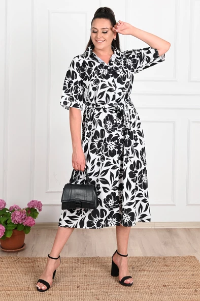 Kadın Büyük Beden Poplin Kumaş Elbise 5089-22 - Resim 9