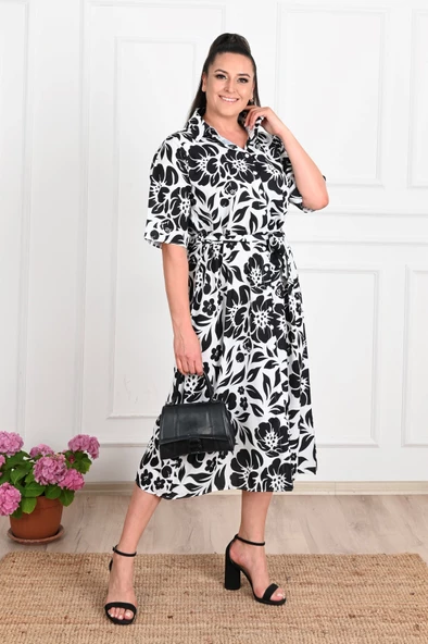 Kadın Büyük Beden Poplin Kumaş Elbise 5089-22 - Resim 10