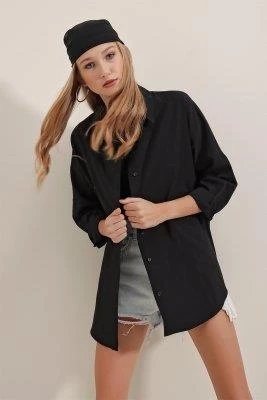 Kadın Oversize Gömlek Siyah - 3