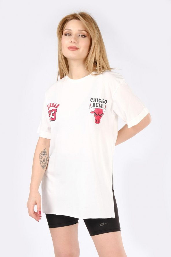 Kadın Chicago Bulls Baskılı T-Shirt Ekru