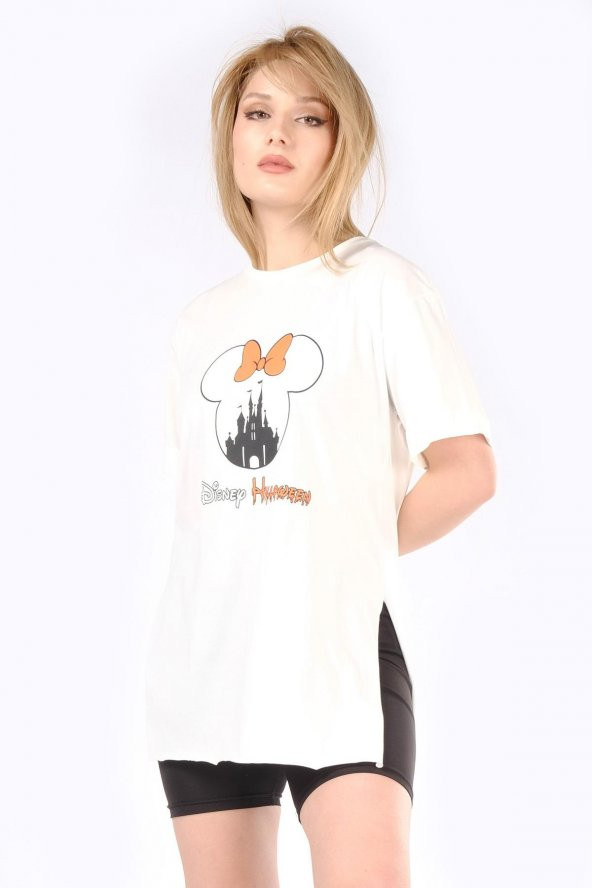 Kadın Disney Halloween Baskı T-Shirt Ekru