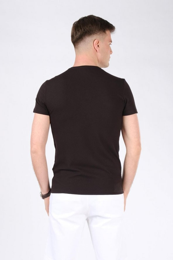 Erkek Sıfır Yaka Petek Dokuma T-Shirt Siyah - 3