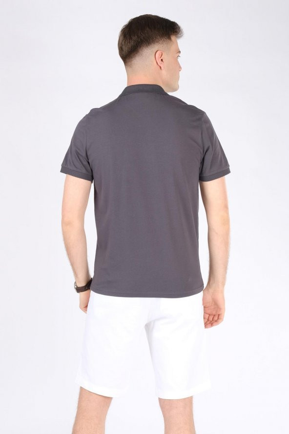 Erkek Polo Yaka Gül Baskılı T-Shirt Antrasit - 3