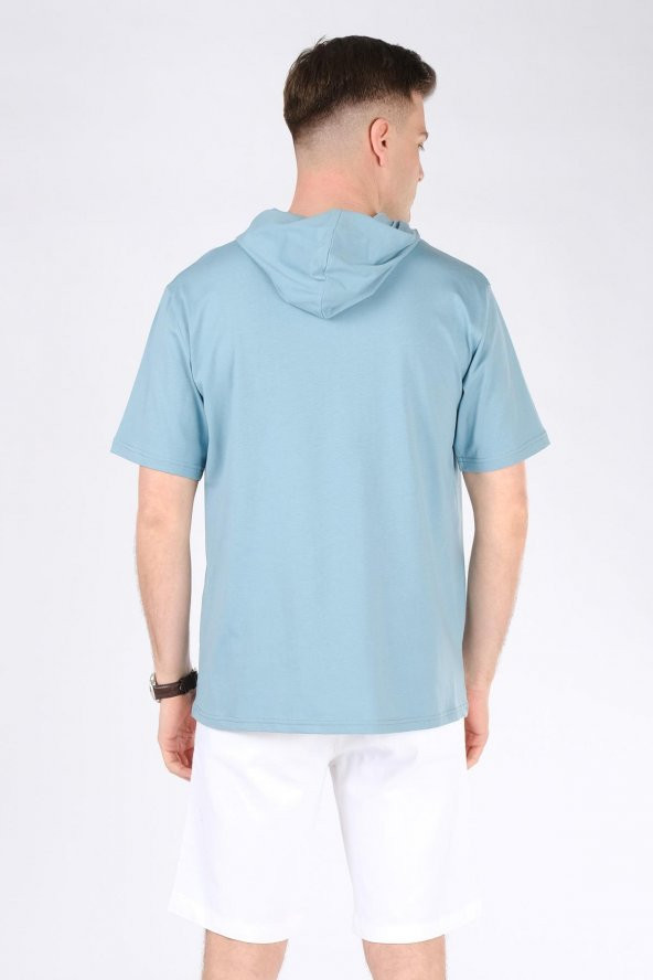 Erkek Kapüşonlu Leopar Baskılı T-Shirt Su Yeşili - 3