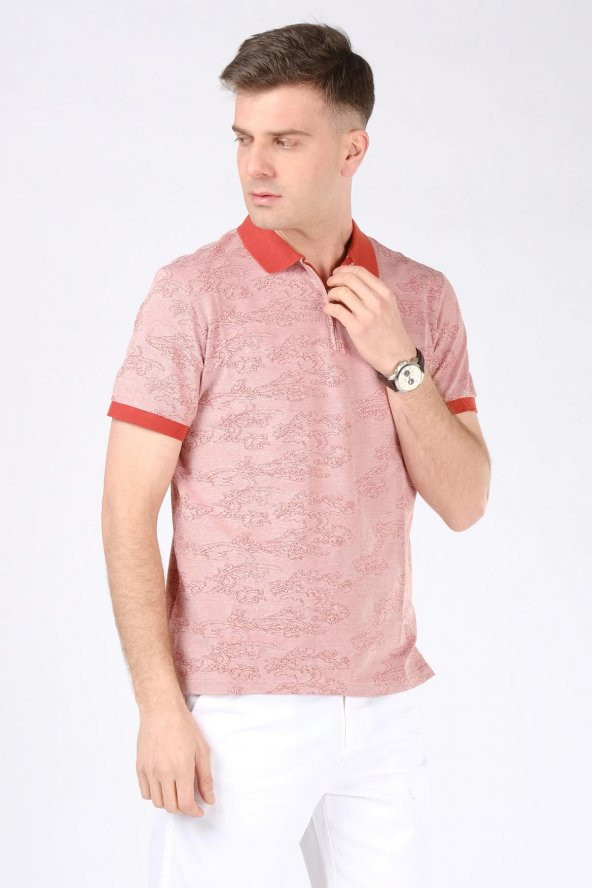 Erkek Fermuarlı Polo Yaka T-Shirt Kiremit - 2