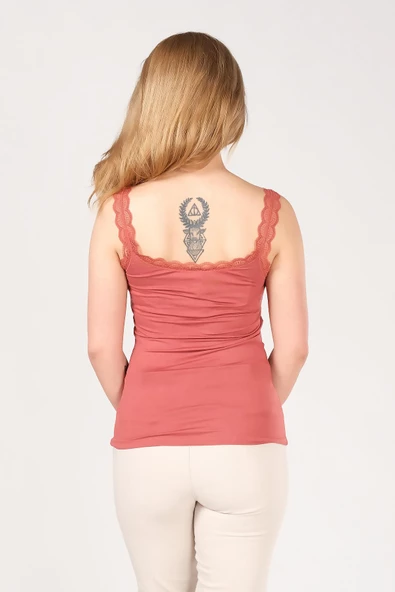 Kadın Dantelli Atlet Kiremit - 4