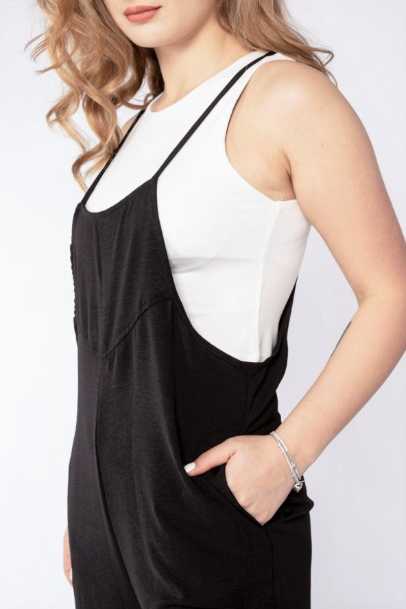 Kadın Askılı Tulum Siyah - 5