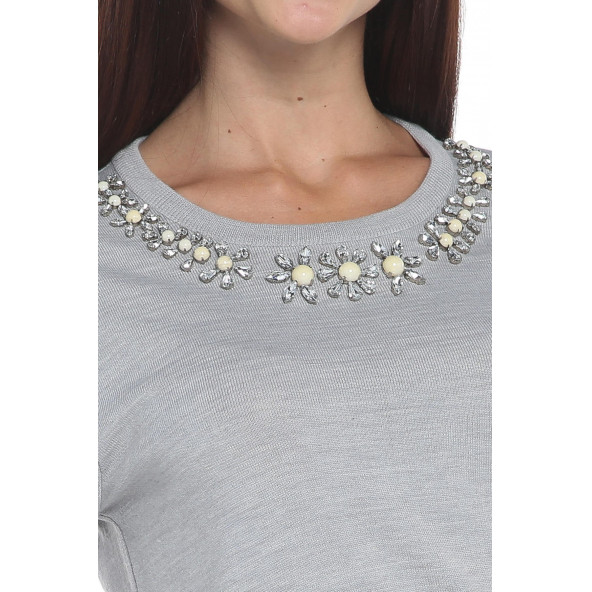 Solo Kristal Taş İşlemeli Triko Kazak A19A201-1 - 4