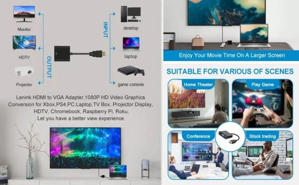 PrimeX PX-1240S Dijital HDMI to VGA 30cm Görüntü Çevirici Aparat  Siyah - 8