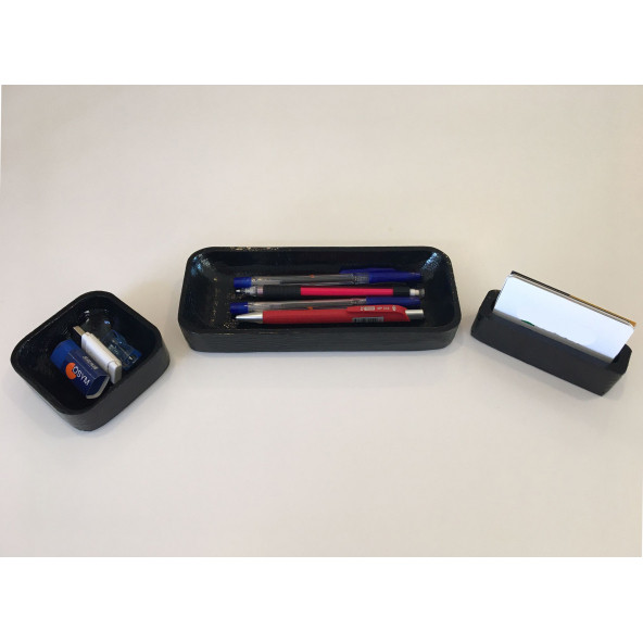 Masif Ahşap Kalemlik, Kartvizitlik, Ataş'lık, Masaüstü Organizer Set - 2