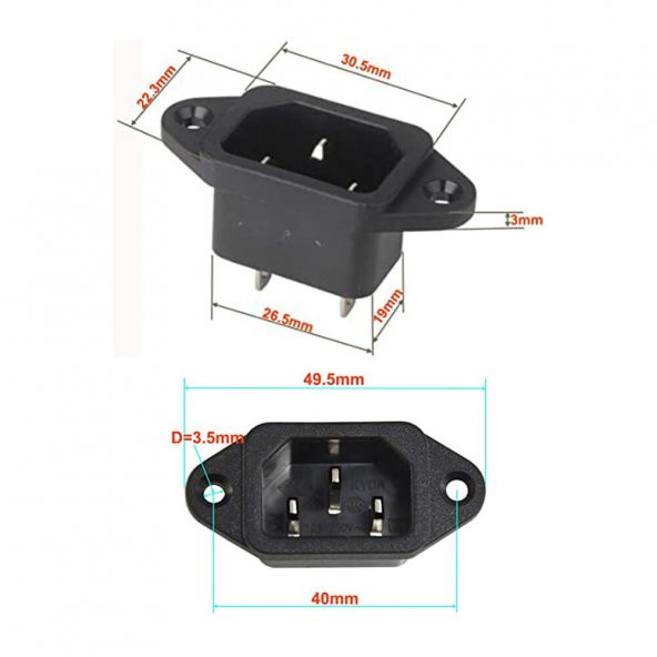 IC-212 C14 Power Soket Erkek Kulaklı 220V Lehim Tip - 5 Adet - Resim 7