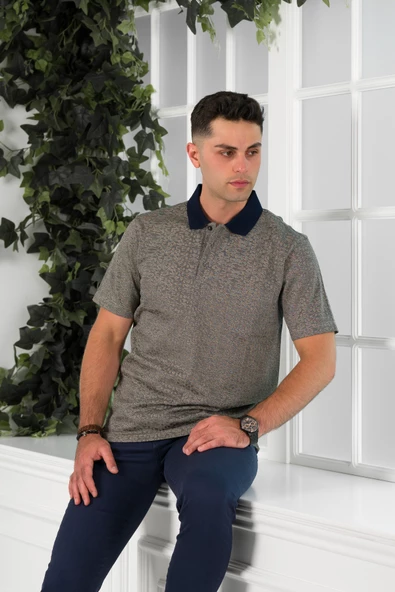 NEHİR by Faruk Ülker Polo Yaka Cepli Desenli Merserize Süperfine Cotton Erkek T-Shirt - Resim 9
