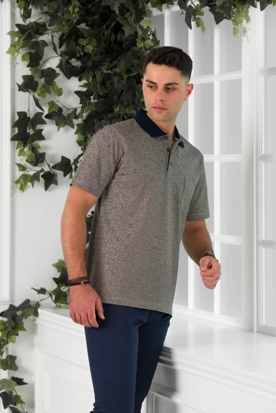 NEHİR by Faruk Ülker Polo Yaka Cepli Desenli Merserize Süperfine Cotton Erkek T-Shirt - Resim 8