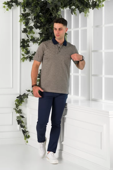 NEHİR by Faruk Ülker Polo Yaka Cepli Desenli Merserize Süperfine Cotton Erkek T-Shirt - Resim 6