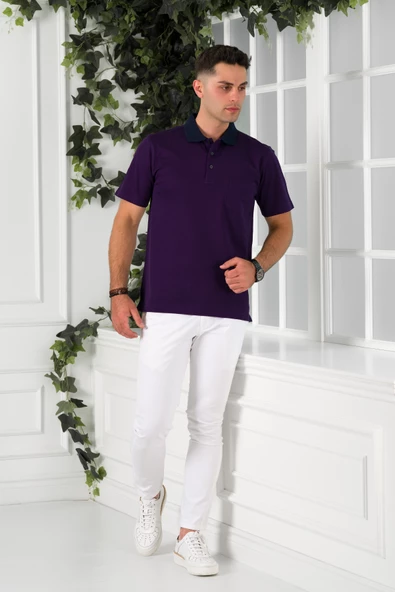 NEHİR by Faruk Ülker Polo Yaka Cepli Desenli Merserize Süperfine Cotton Erkek T-Shirt