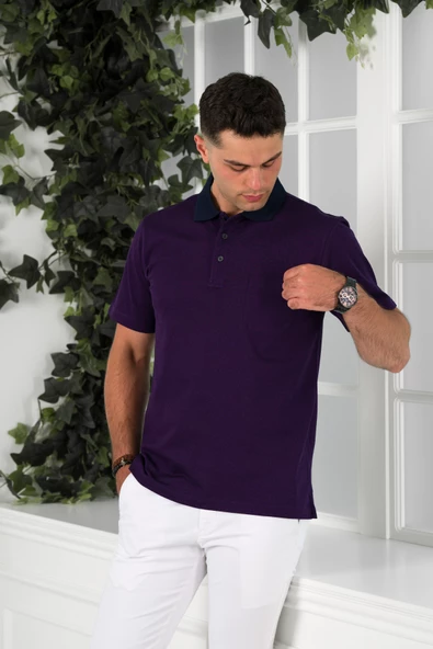NEHİR by Faruk Ülker Polo Yaka Cepli Desenli Merserize Süperfine Cotton Erkek T-Shirt - Resim 3
