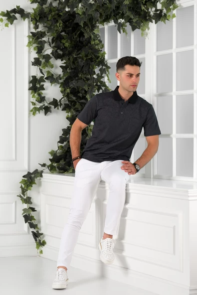 NEHİR by Faruk Ülker Polo Yaka Cepli Desenli Merserize Süperfine Cotton Erkek T-Shirt - Resim 12